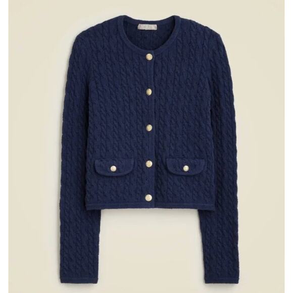 J.Crew Odette Cable Knit Sweater Lady Jacket Cotton Blend Boucle Blue XL NWT - Picture 6 of 14